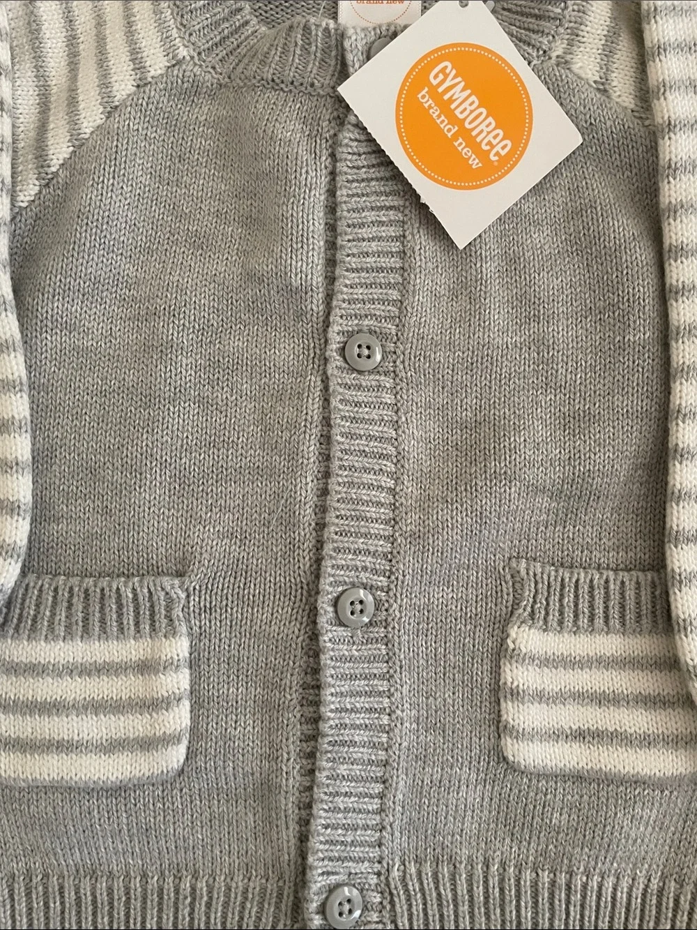 Gymboree Gray and White Button Baby Cardigan 6-12 Mo. NWT